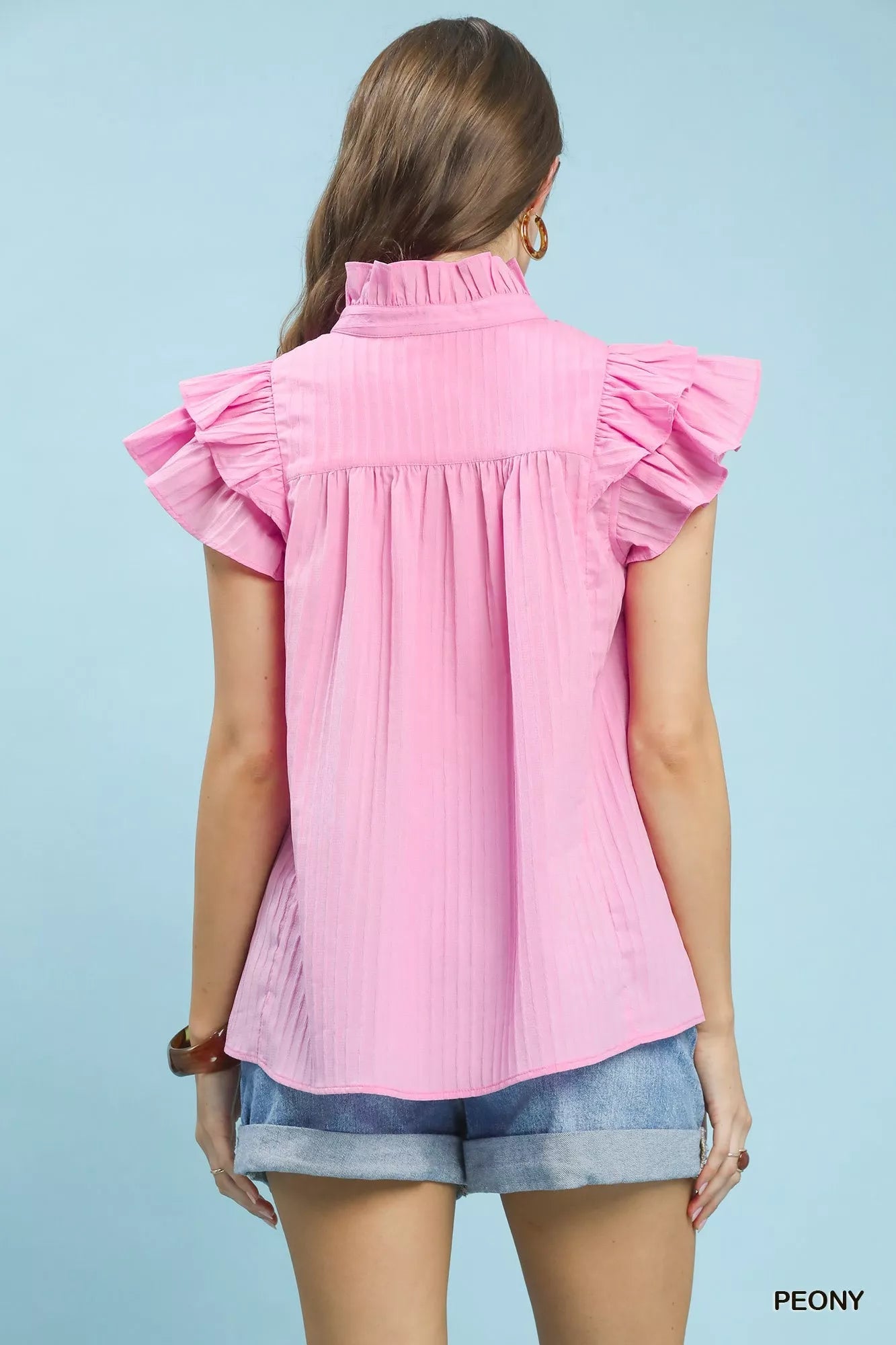 Umgee Ruffle Sleeve Textured Babydoll Blouse - Bitsy Gypsy Boutique