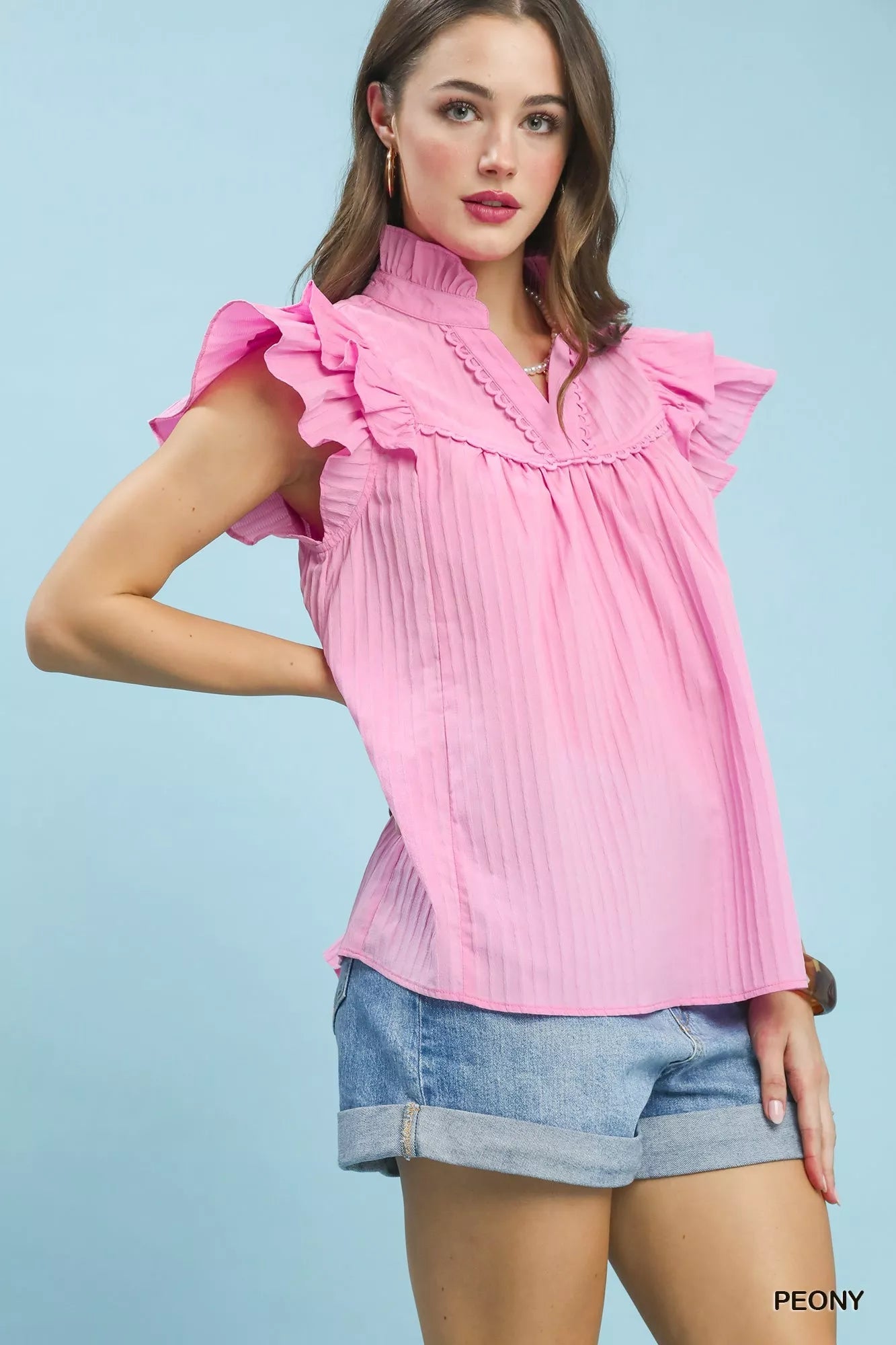 Umgee Ruffle Sleeve Textured Babydoll Blouse - Bitsy Gypsy Boutique