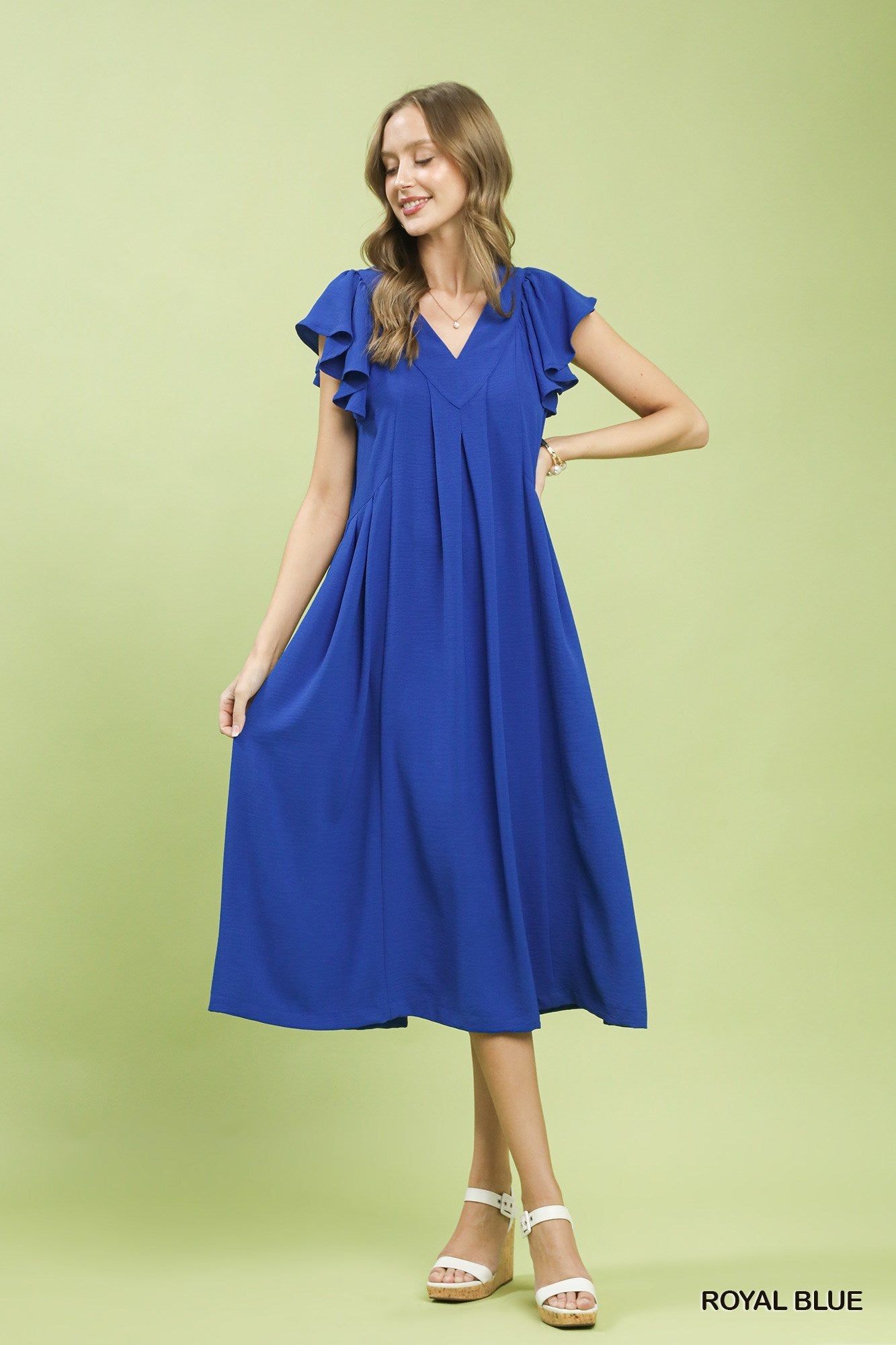 Umgee Ruffle Sleeve V - Neck Midi Dress - Bitsy Gypsy Boutique