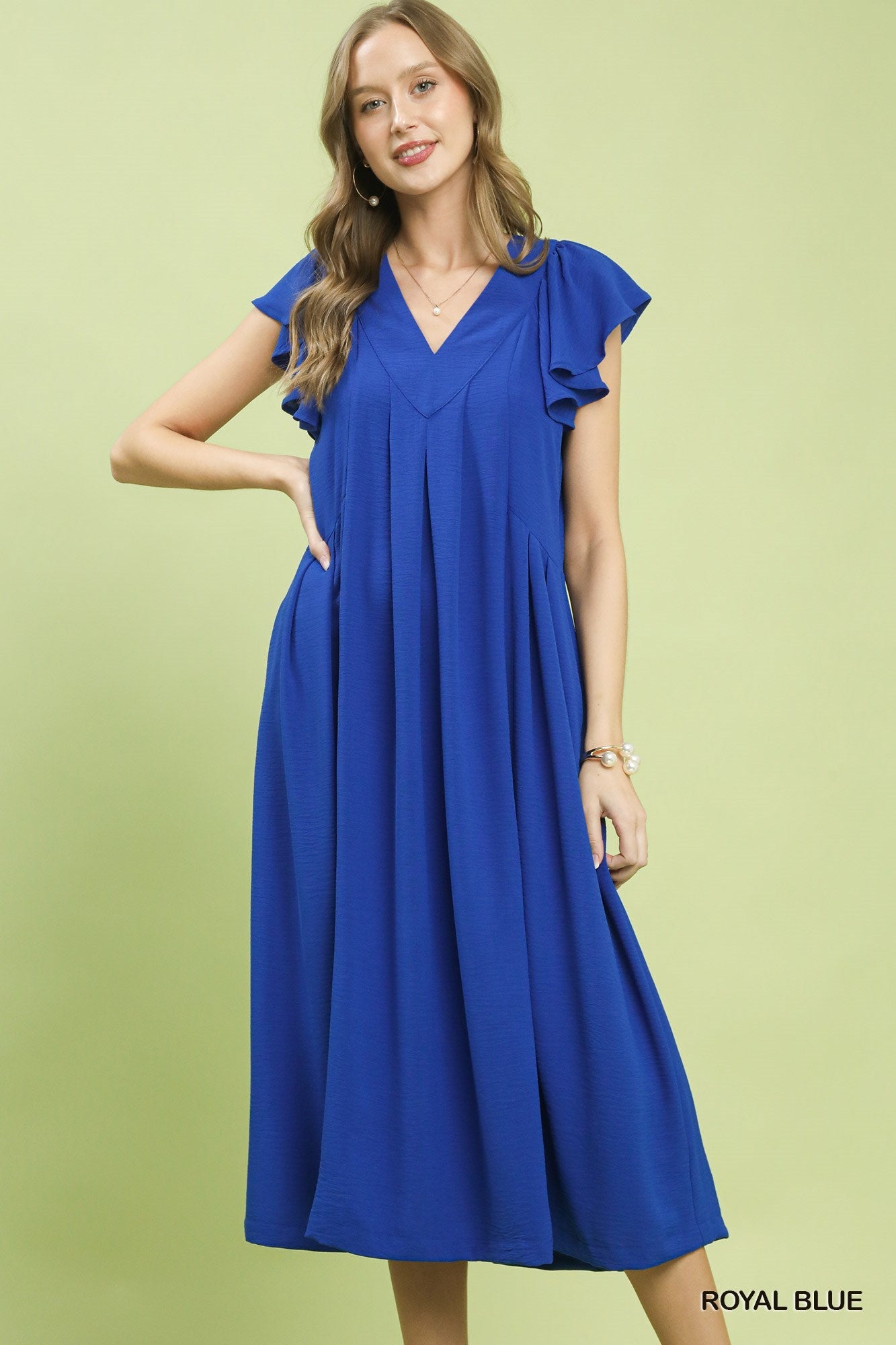 Umgee Ruffle Sleeve V - Neck Midi Dress - Bitsy Gypsy Boutique