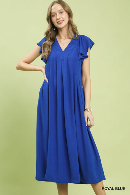 Umgee Ruffle Sleeve V - Neck Midi Dress - Bitsy Gypsy Boutique