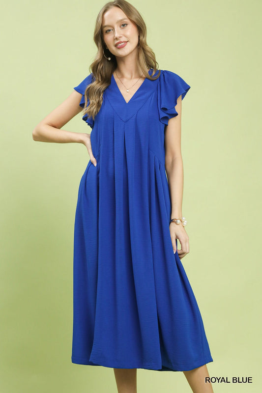 Umgee Ruffle Sleeve V - Neck Midi Dress - Bitsy Gypsy Boutique