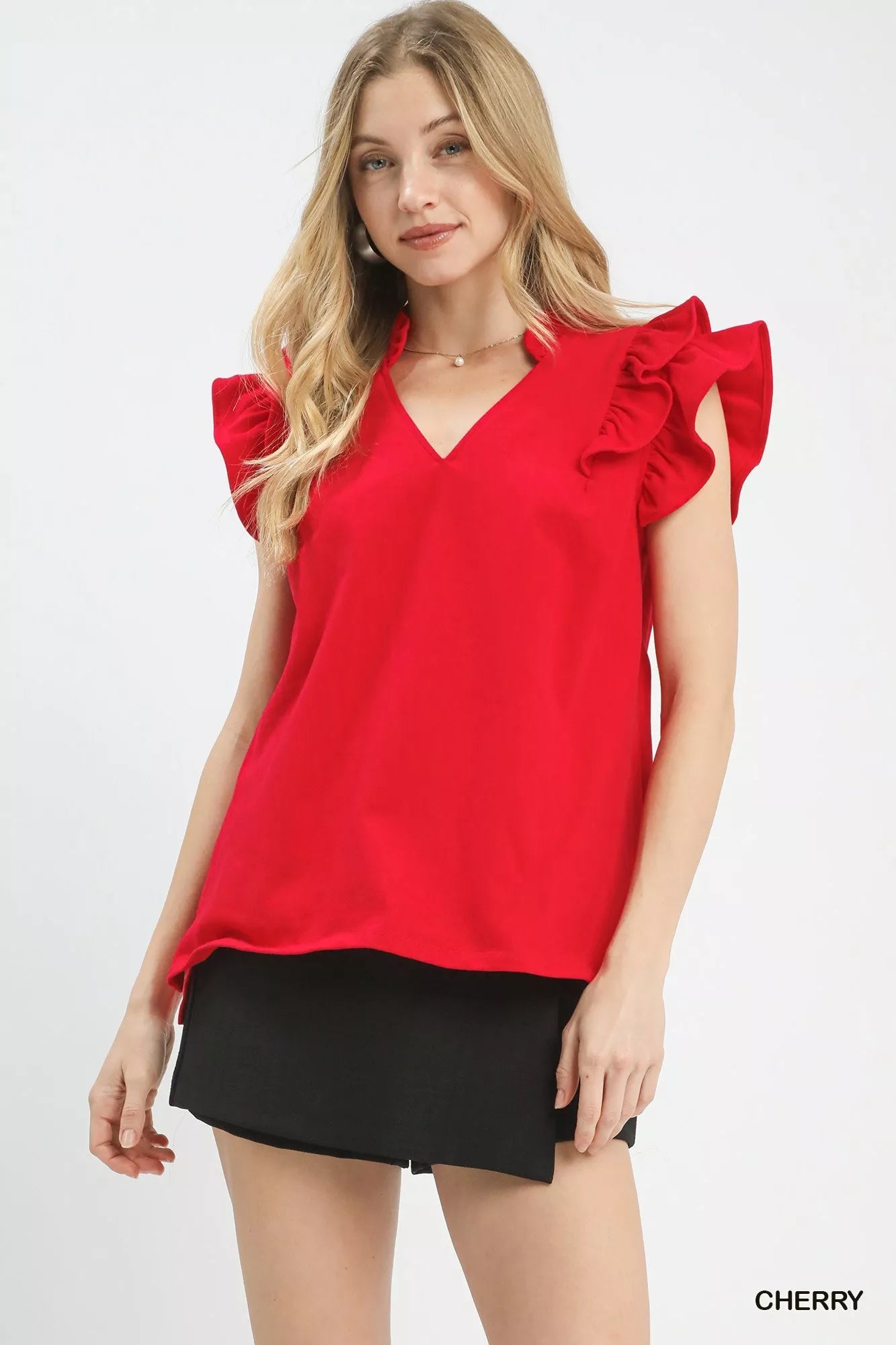 Umgee Ruffle Sleeve V - Neck Top - Bitsy Gypsy Boutique