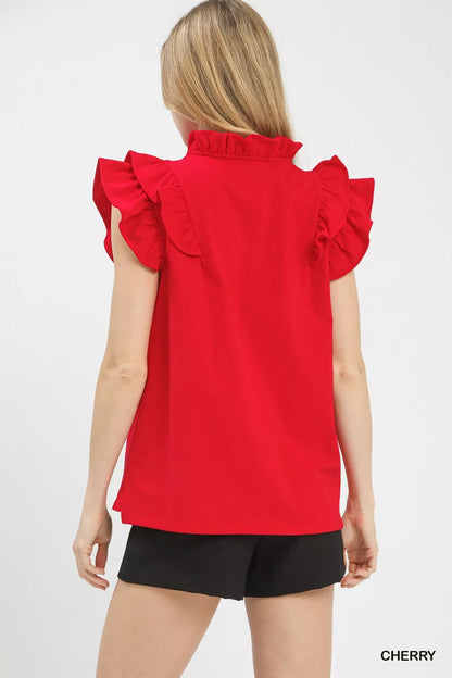 Umgee Ruffle Sleeve V - Neck Top - Bitsy Gypsy Boutique