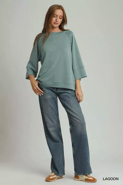 Umgee Ruffle Trim 3/4 Raglan Sleeve Top - Bitsy Gypsy Boutique