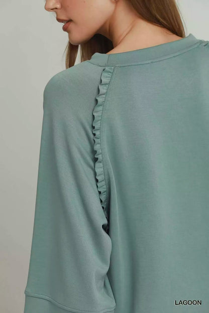 Umgee Ruffle Trim 3/4 Raglan Sleeve Top - Bitsy Gypsy Boutique