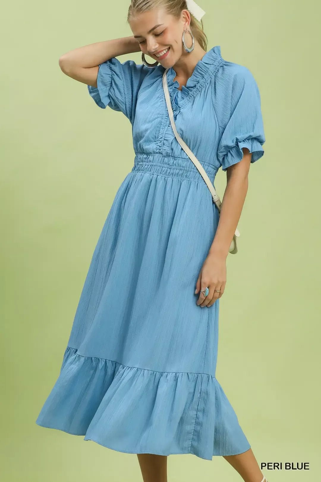 Umgee Ruffle V - Neck Midi Dress - Bitsy Gypsy Boutique