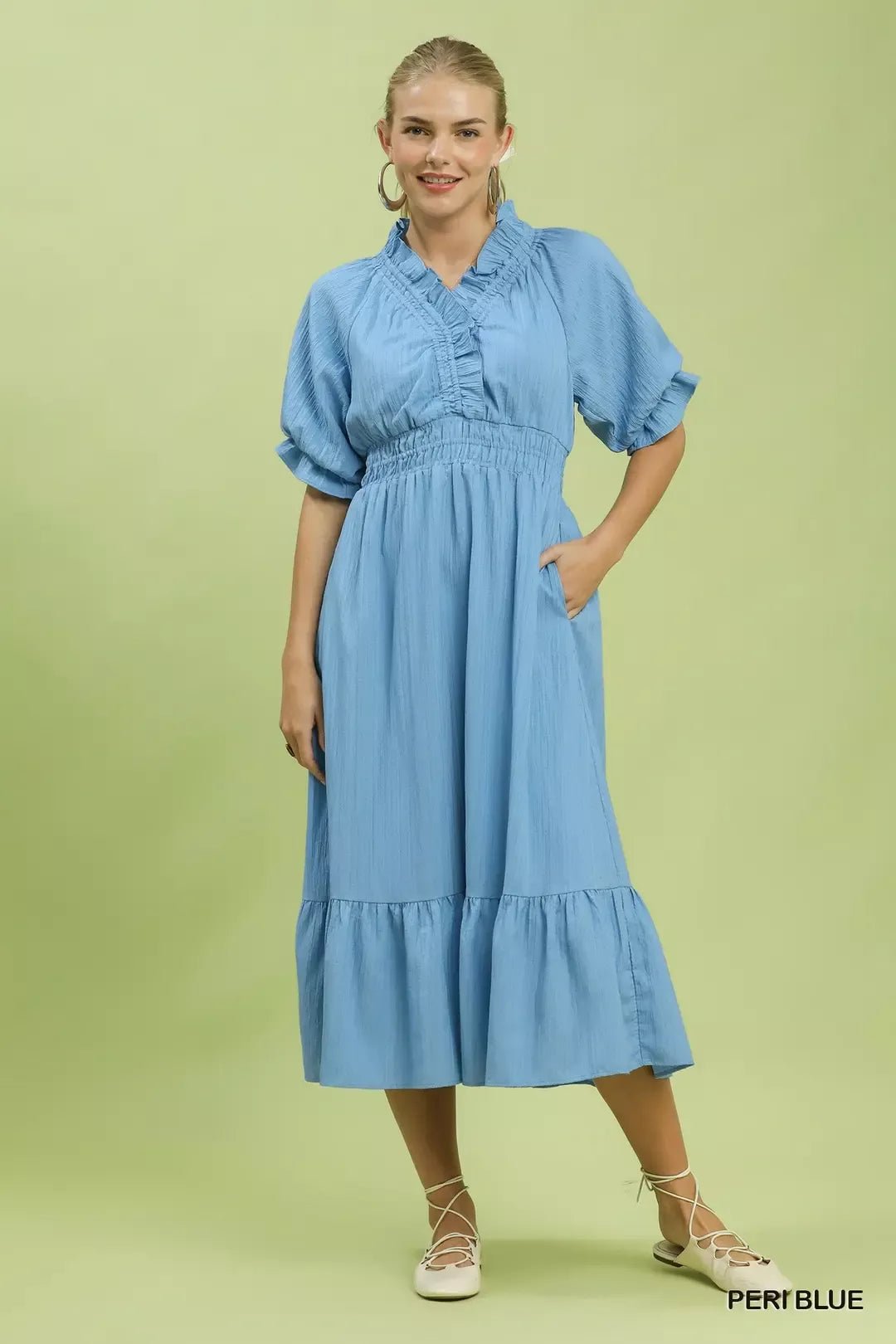 Umgee Ruffle V - Neck Midi Dress - Bitsy Gypsy Boutique