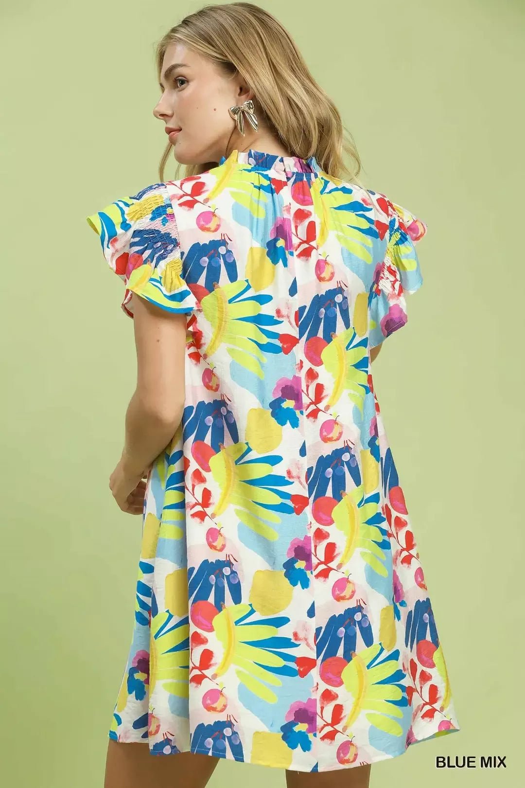 Umgee Ruffled Botanical Print Mini Dress - Bitsy Gypsy Boutique