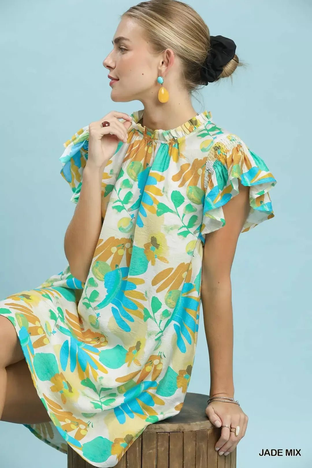 Umgee Ruffled Botanical Print Mini Dress - Bitsy Gypsy Boutique