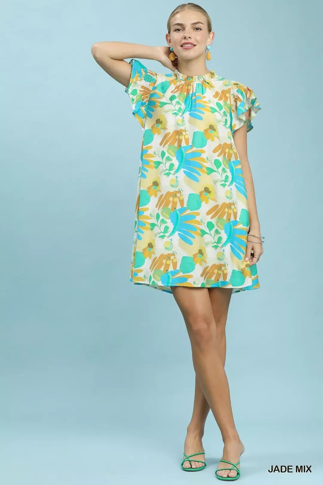 Umgee Ruffled Botanical Print Mini Dress - Bitsy Gypsy Boutique