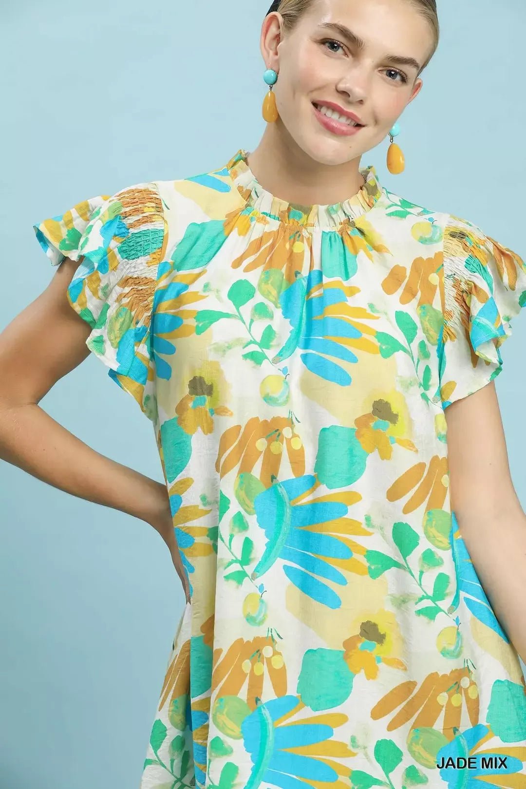 Umgee Ruffled Botanical Print Mini Dress - Bitsy Gypsy Boutique