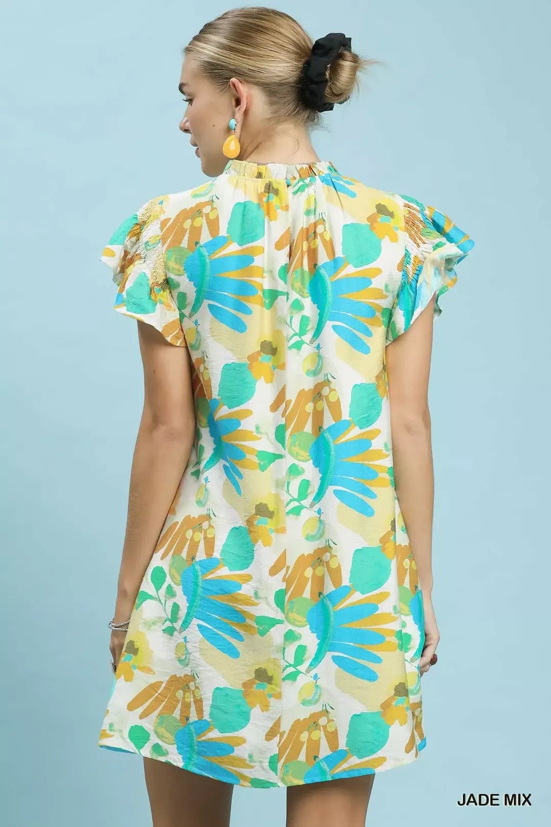 Umgee Ruffled Botanical Print Mini Dress - Bitsy Gypsy Boutique