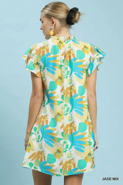 Umgee Ruffled Botanical Print Mini Dress - Bitsy Gypsy Boutique