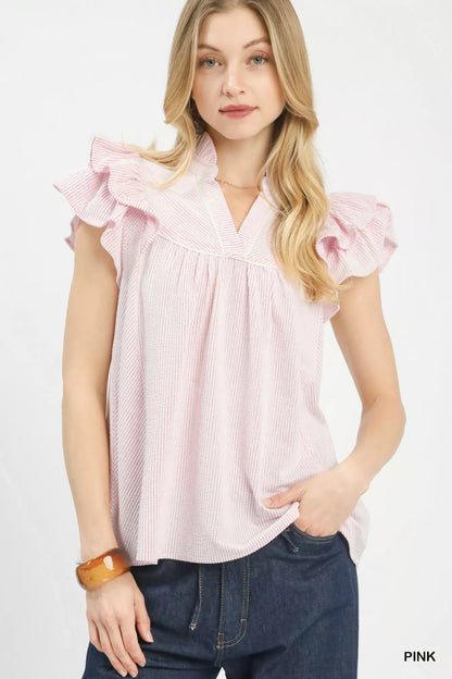 Umgee Ruffled Sleeve Textured Blouse - Bitsy Gypsy Boutique