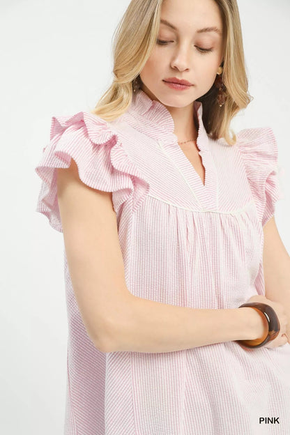Umgee Ruffled Sleeve Textured Blouse - Bitsy Gypsy Boutique
