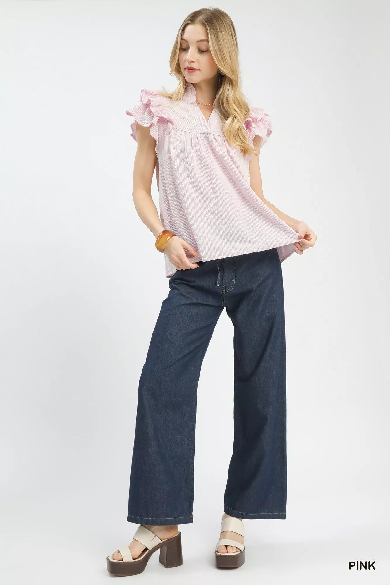 Umgee Ruffled Sleeve Textured Blouse - Bitsy Gypsy Boutique