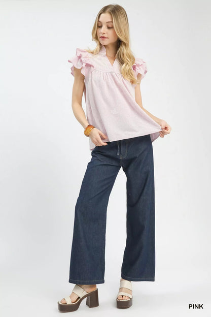 Umgee Ruffled Sleeve Textured Blouse - Bitsy Gypsy Boutique