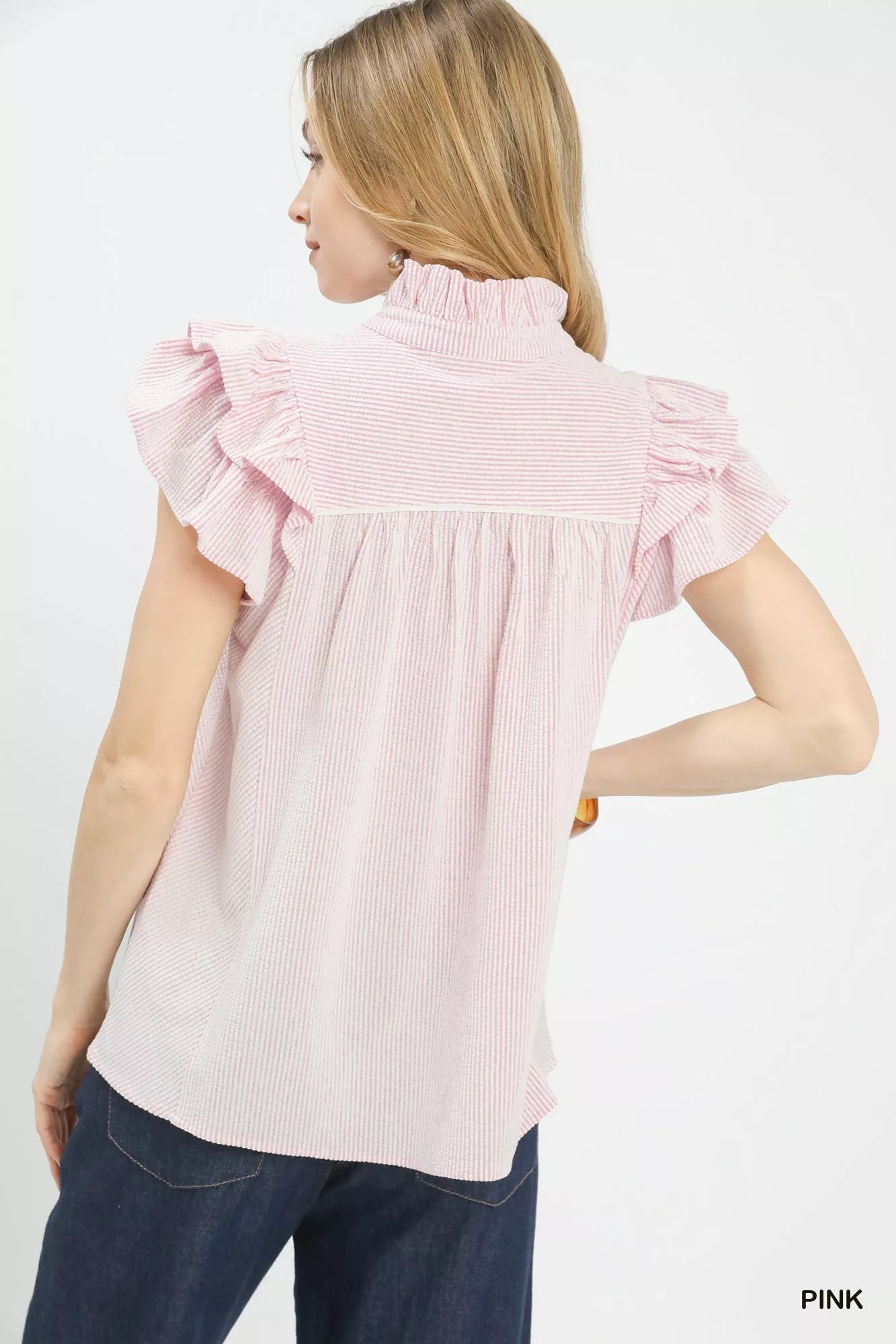 Umgee Ruffled Sleeve Textured Blouse - Bitsy Gypsy Boutique