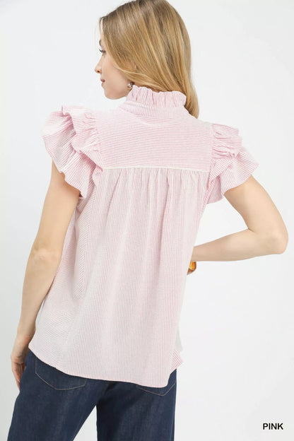 Umgee Ruffled Sleeve Textured Blouse - Bitsy Gypsy Boutique
