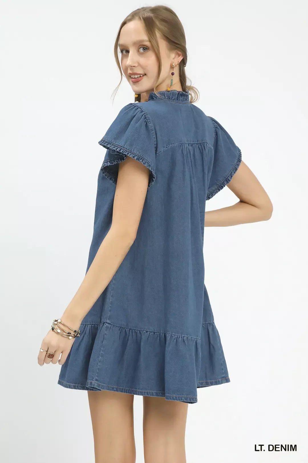 Umgee Ruffled Washed Denim Dress - Bitsy Gypsy Boutique