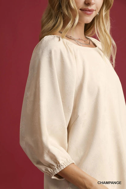 Umgee Satin Jacquard Balloon Sleeve Blouse - Bitsy Gypsy Boutique