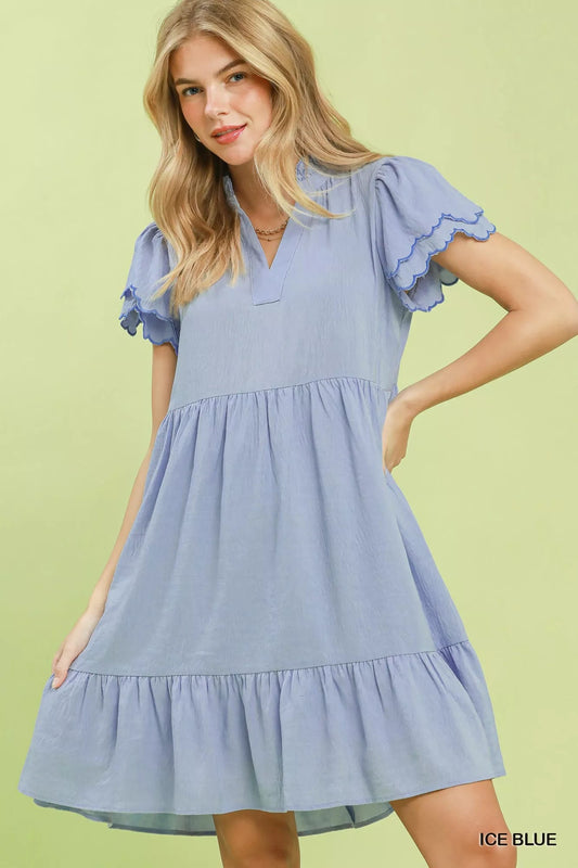 Umgee Scallop Flutter Sleeve Tiered Mini Dress - Bitsy Gypsy Boutique