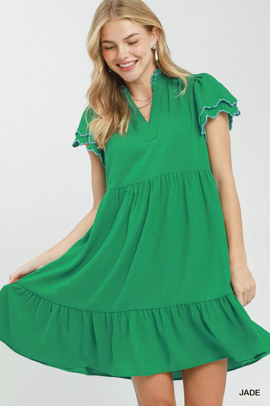 Umgee Scallop Flutter Sleeve Tiered Mini Dress - Bitsy Gypsy Boutique