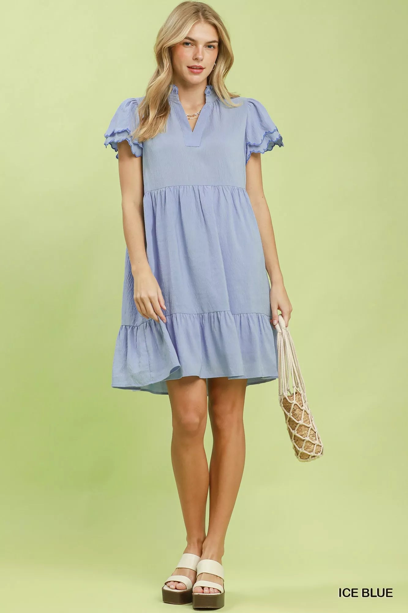 Umgee Scallop Flutter Sleeve Tiered Mini Dress - Bitsy Gypsy Boutique
