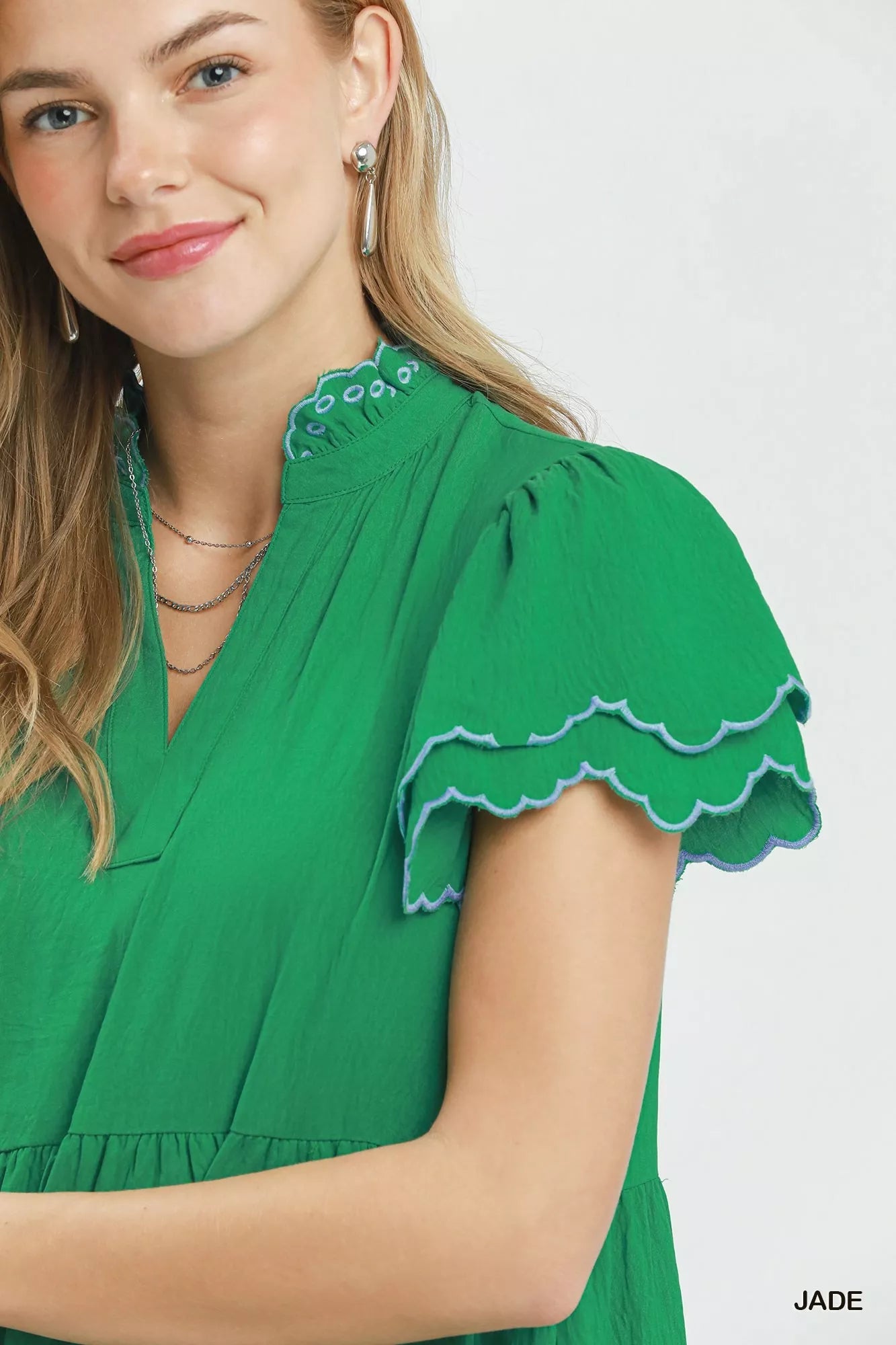 Umgee Scallop Flutter Sleeve Tiered Mini Dress - Bitsy Gypsy Boutique