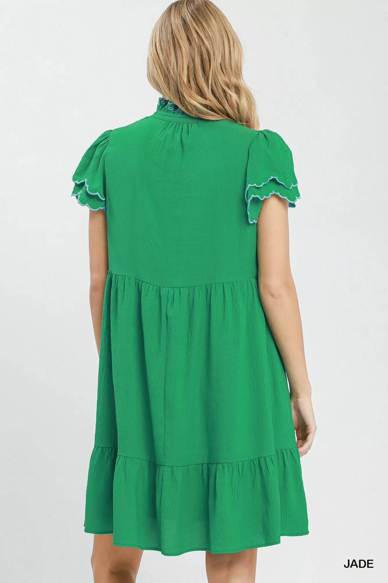 Umgee Scallop Flutter Sleeve Tiered Mini Dress - Bitsy Gypsy Boutique