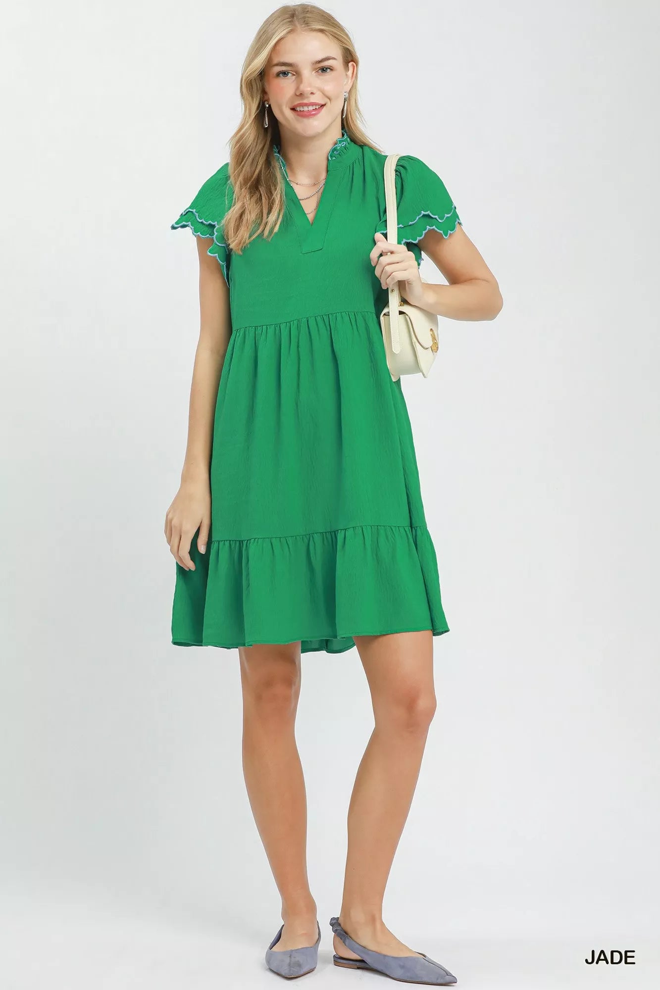 Umgee Scallop Flutter Sleeve Tiered Mini Dress - Bitsy Gypsy Boutique