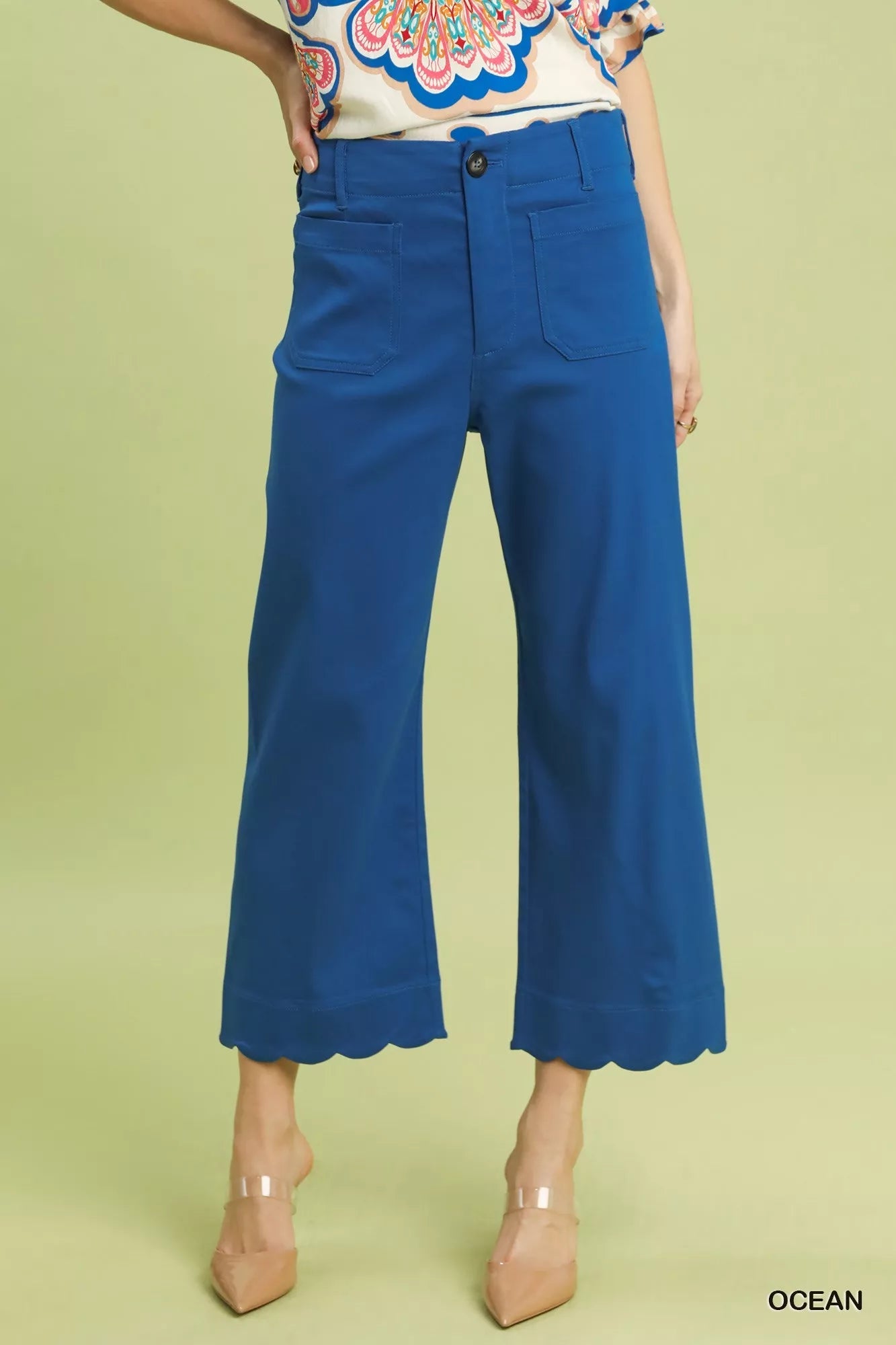 Umgee Scallop Hem Wide Leg Pants - Bitsy Gypsy Boutique