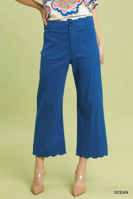 Umgee Scallop Hem Wide Leg Pants - Bitsy Gypsy Boutique