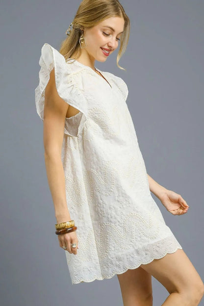 Umgee Scalloped Hem Embroidered Mini Dress - Bitsy Gypsy Boutique