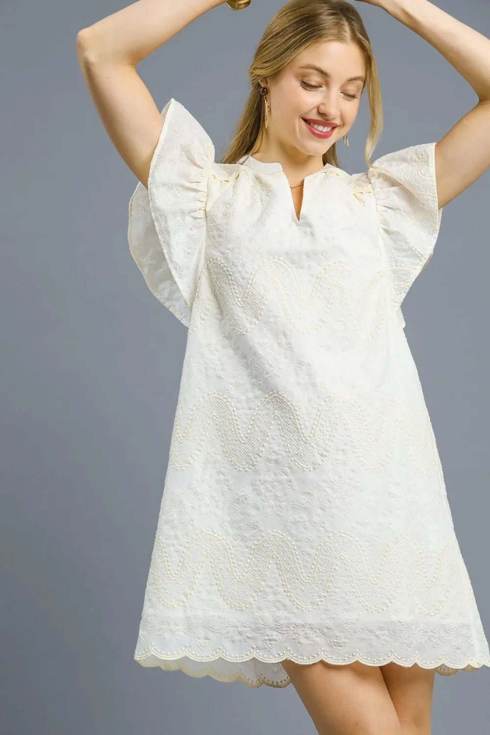 Umgee Scalloped Hem Embroidered Mini Dress - Bitsy Gypsy Boutique