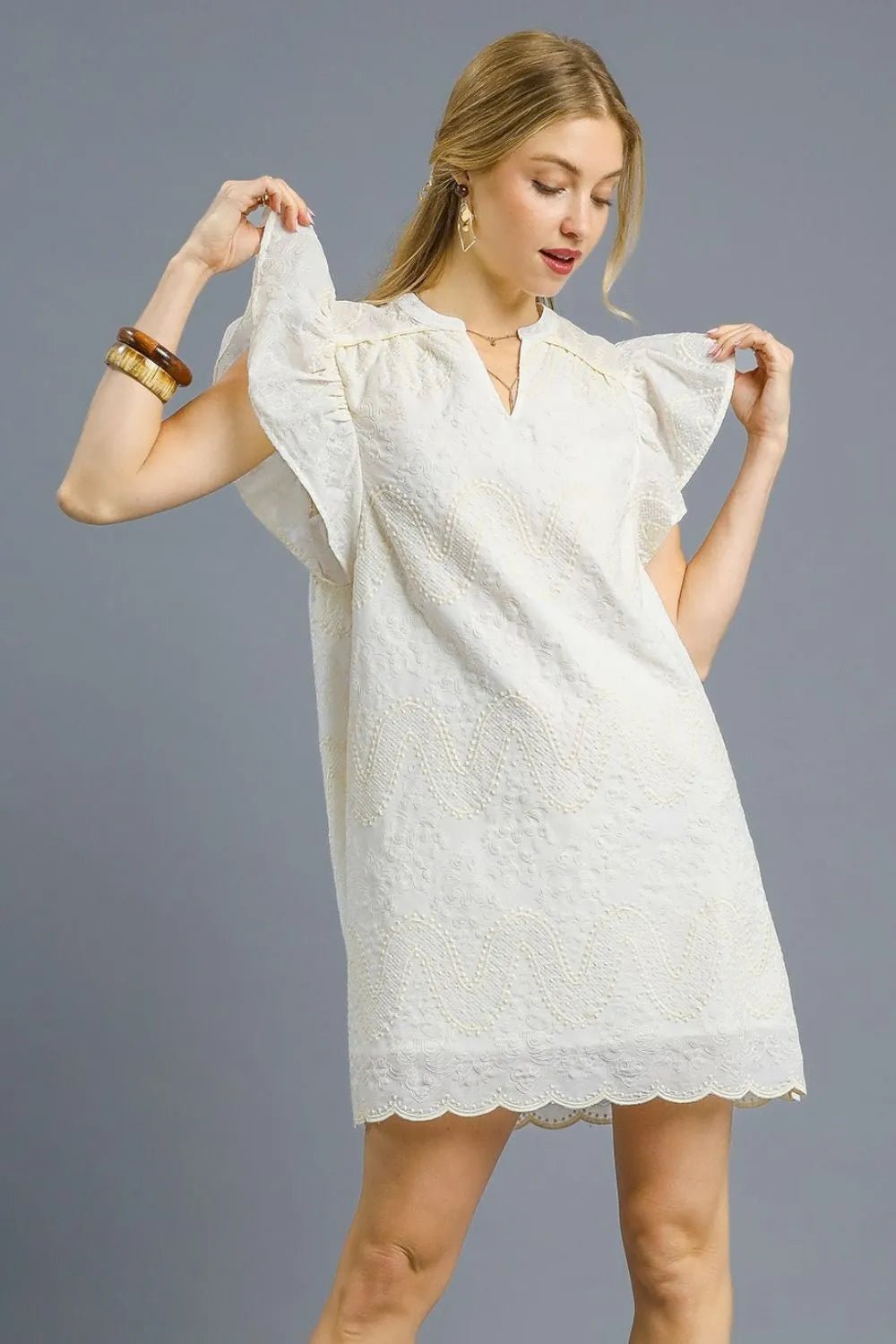 Umgee Scalloped Hem Embroidered Mini Dress - Bitsy Gypsy Boutique