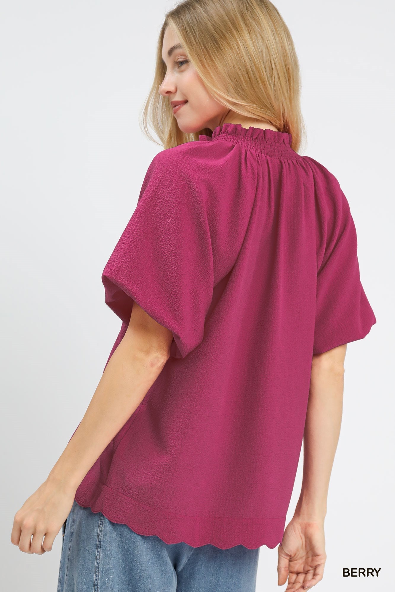 Umgee Scalloped Hem Textured Blouse - Bitsy Gypsy Boutique
