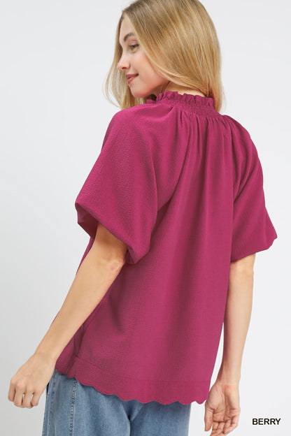 Umgee Scalloped Hem Textured Blouse - Bitsy Gypsy Boutique