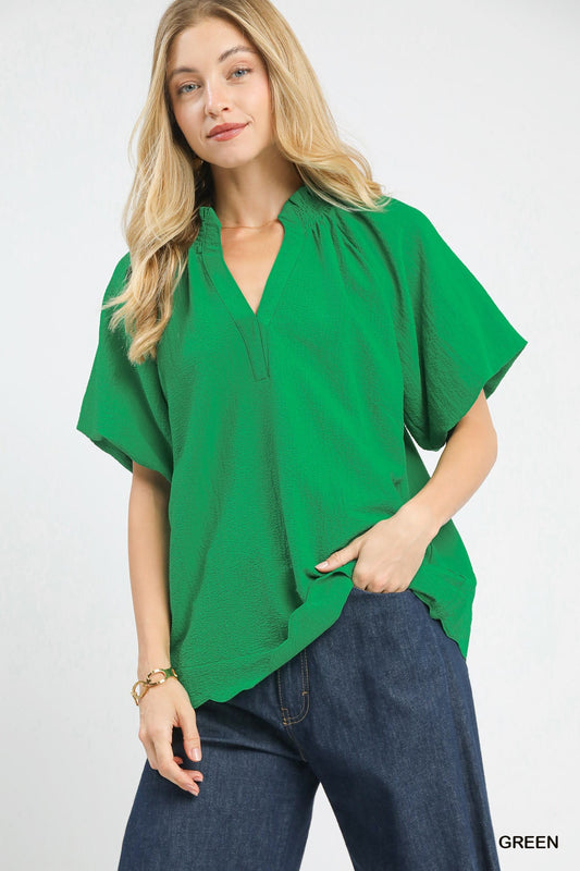 Umgee Scalloped Hem Textured Blouse - Bitsy Gypsy Boutique