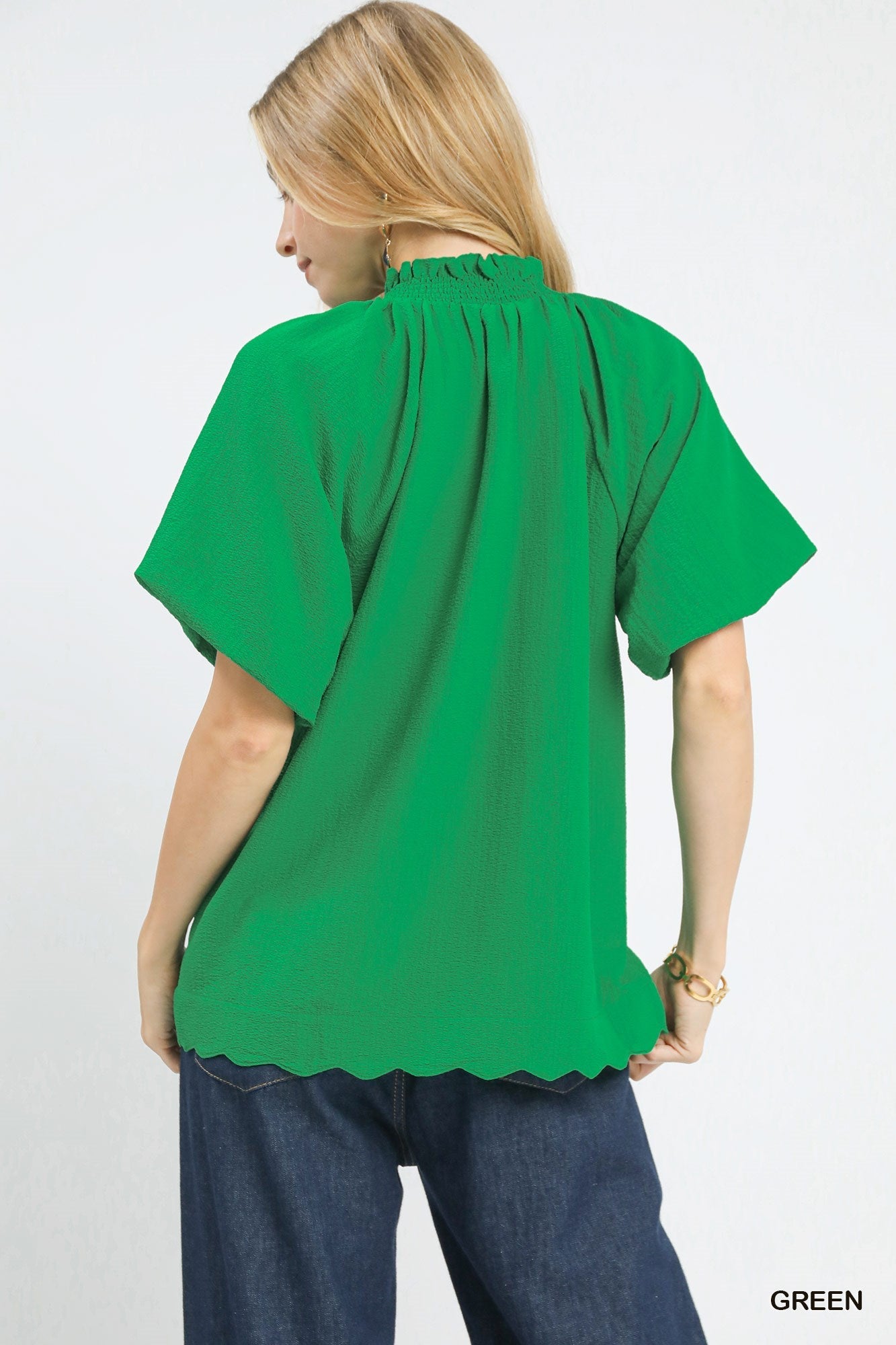 Umgee Scalloped Hem Textured Blouse - Bitsy Gypsy Boutique