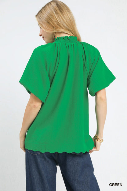 Umgee Scalloped Hem Textured Blouse - Bitsy Gypsy Boutique