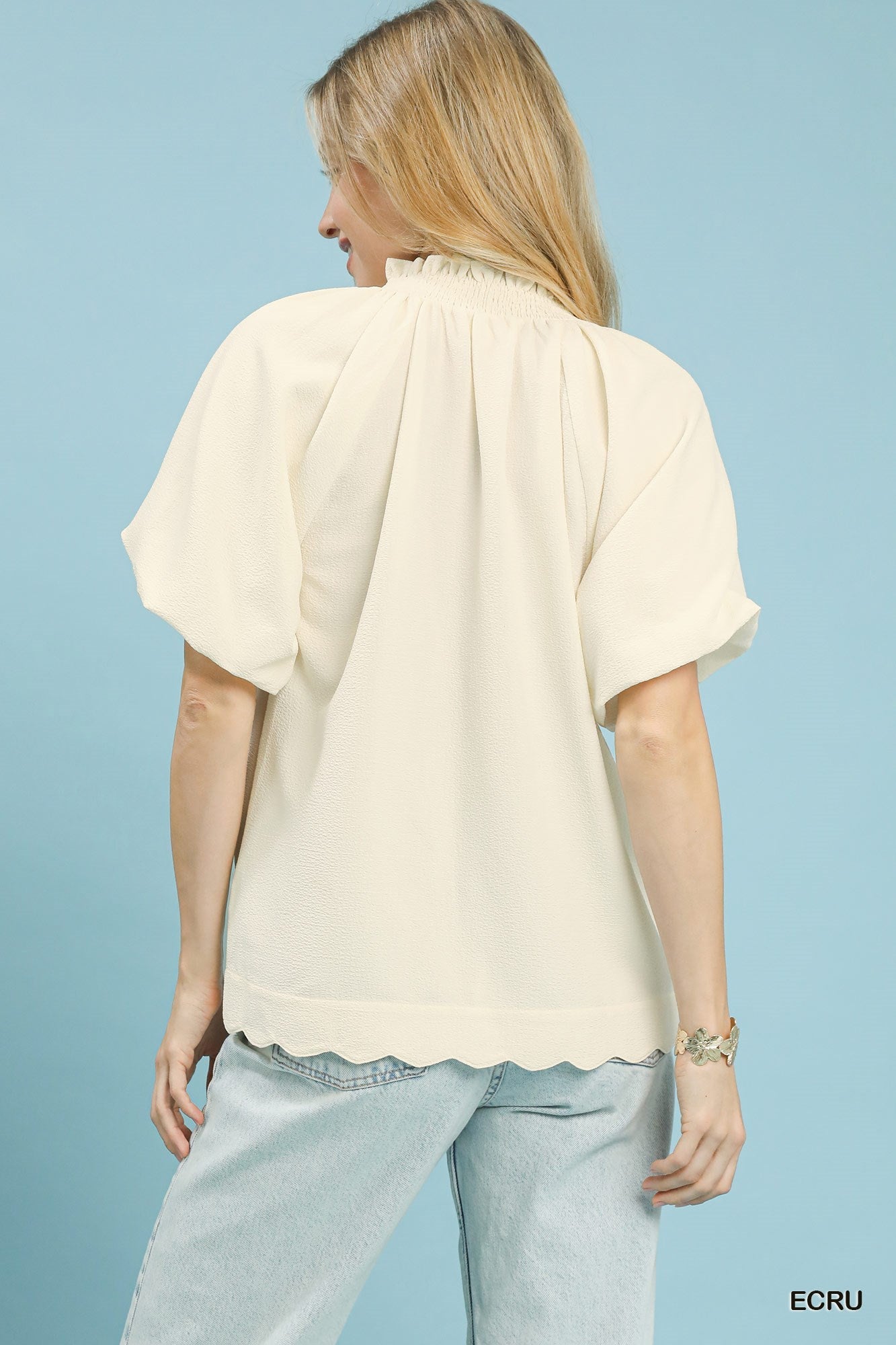 Umgee Scalloped Hem Textured Blouse - Bitsy Gypsy Boutique