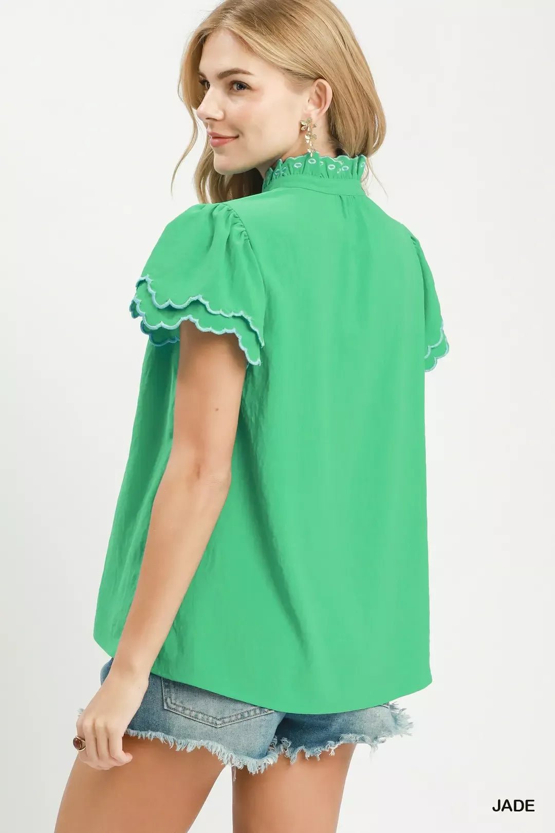 Umgee Scalloped Ruffle Sleeve Top - Bitsy Gypsy Boutique