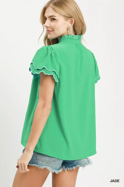 Umgee Scalloped Ruffle Sleeve Top - Bitsy Gypsy Boutique