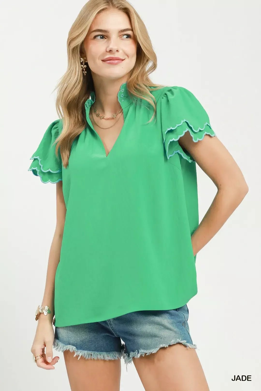 Umgee Scalloped Ruffle Sleeve Top - Bitsy Gypsy Boutique
