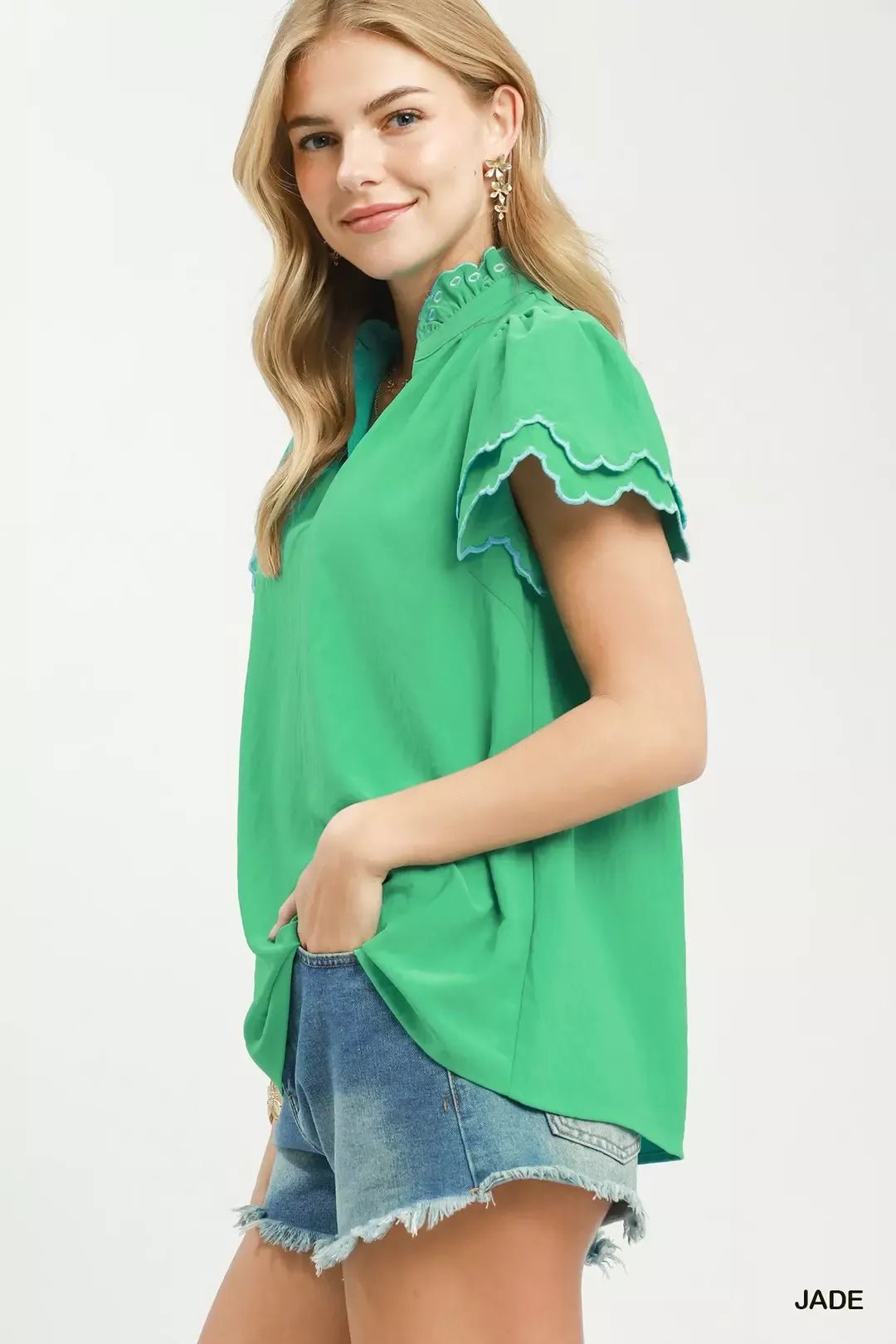 Umgee Scalloped Ruffle Sleeve Top - Bitsy Gypsy Boutique