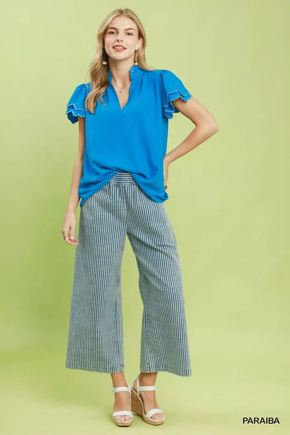 Umgee Scalloped Ruffle Sleeve Top - Bitsy Gypsy Boutique
