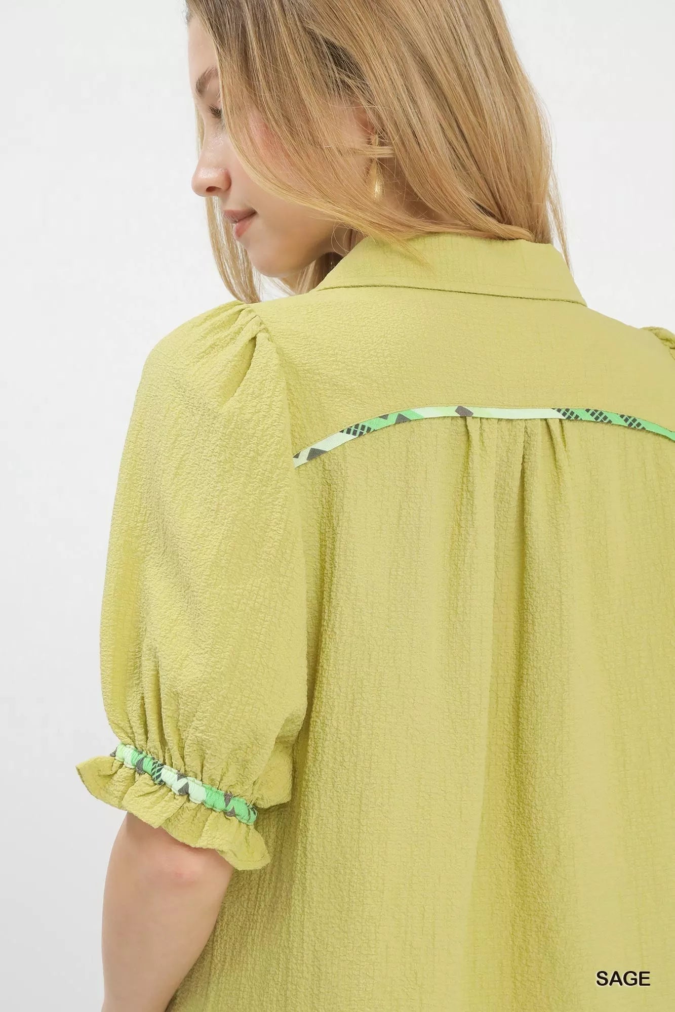 Umgee Scalloped Trim Blouse with Puff Sleeves - Bitsy Gypsy Boutique