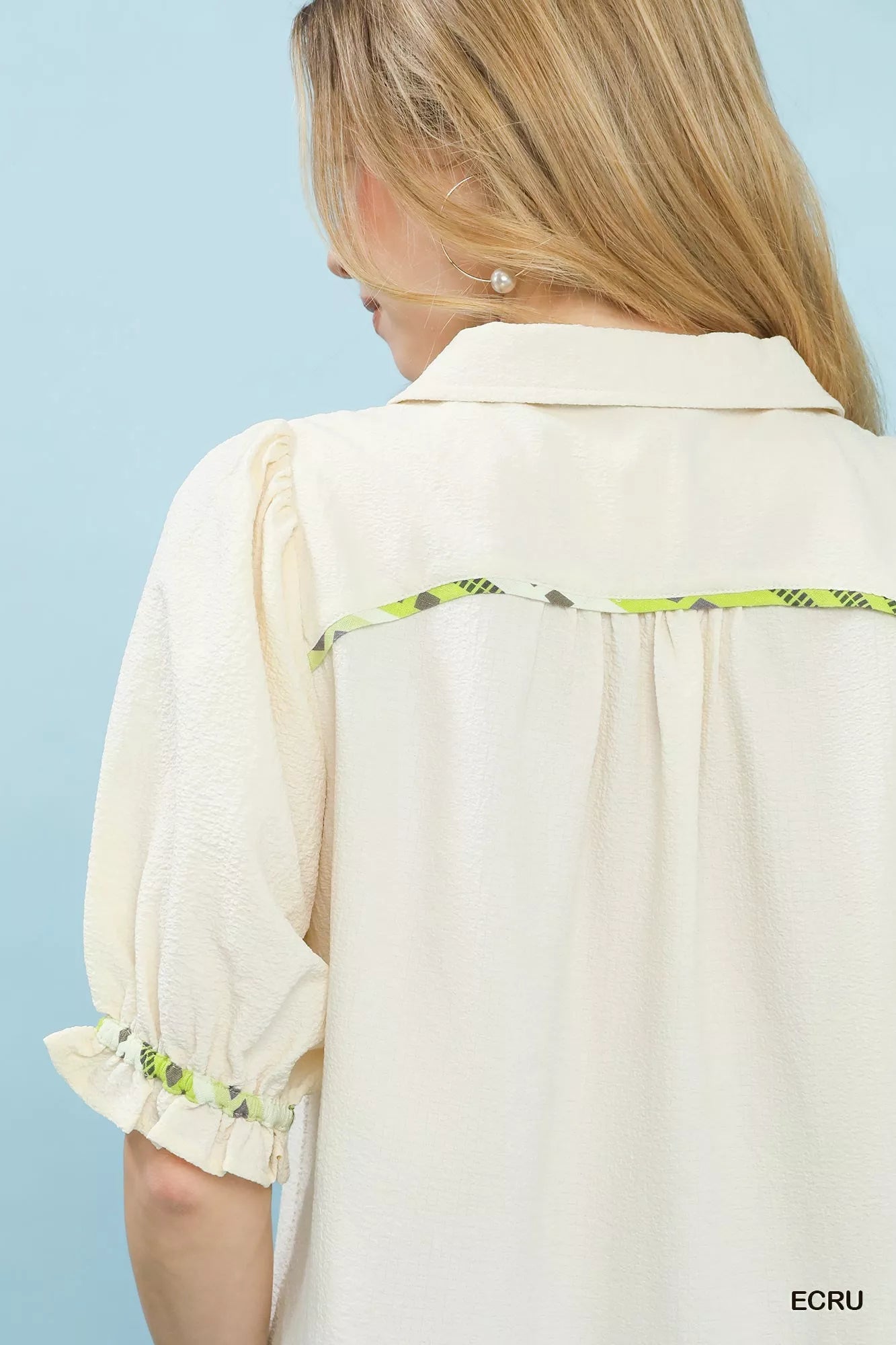 Umgee Scalloped Trim Blouse with Puff Sleeves - Bitsy Gypsy Boutique